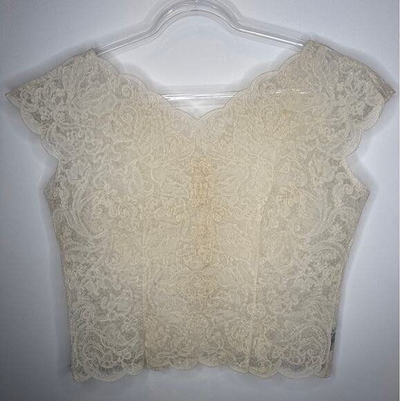 1960s Styled by Dana Ivory Scalloped Lace Short Sleeve Blouse Size medium - Picture 9 of 11
